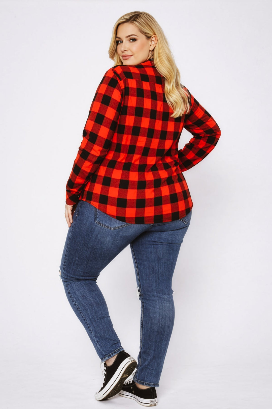 Sweet Lovely Jackets And Outerwear Plus Size Dakota Check Shacket - Red