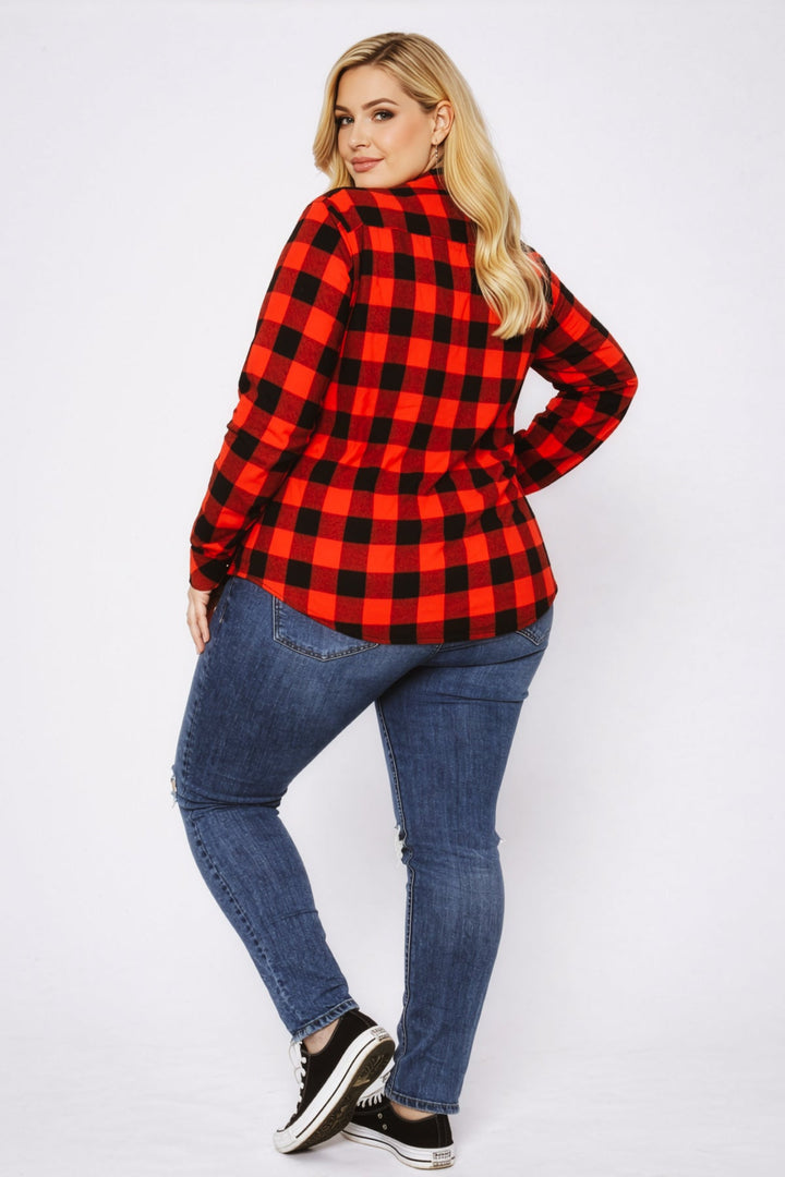 Sweet Lovely Jackets And Outerwear Plus Size Dakota Check Shacket - Red