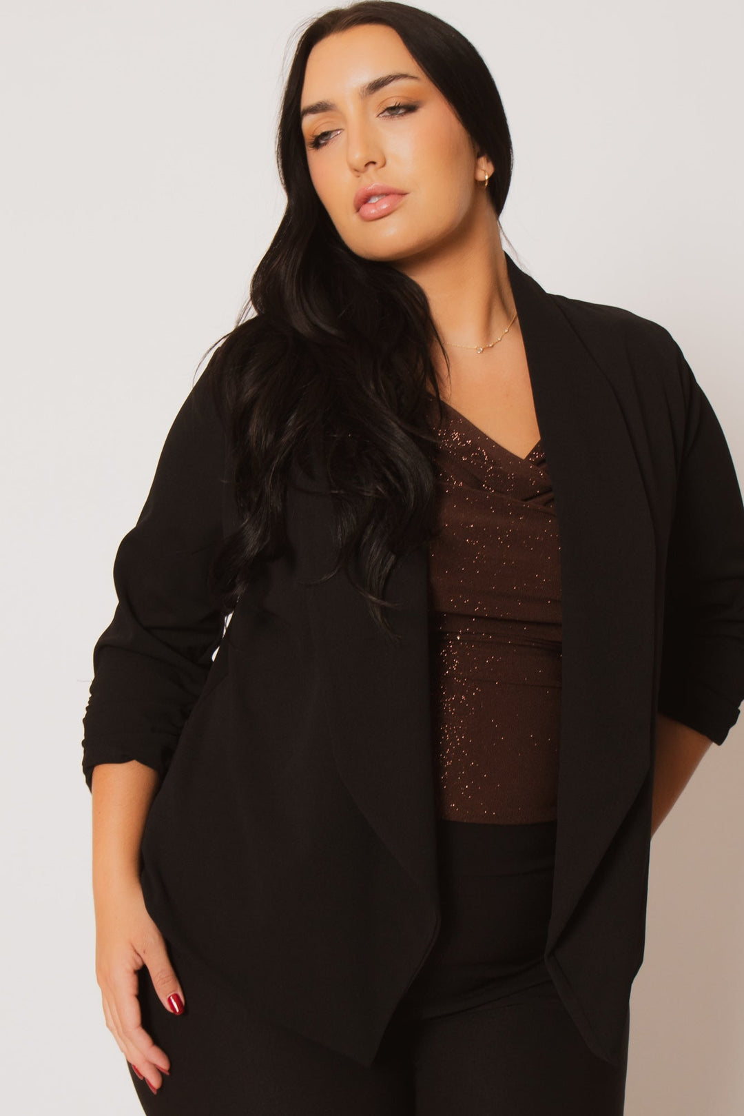 Blue Leopard Jackets And Outerwear Plus Size Essential Jacket  - Black