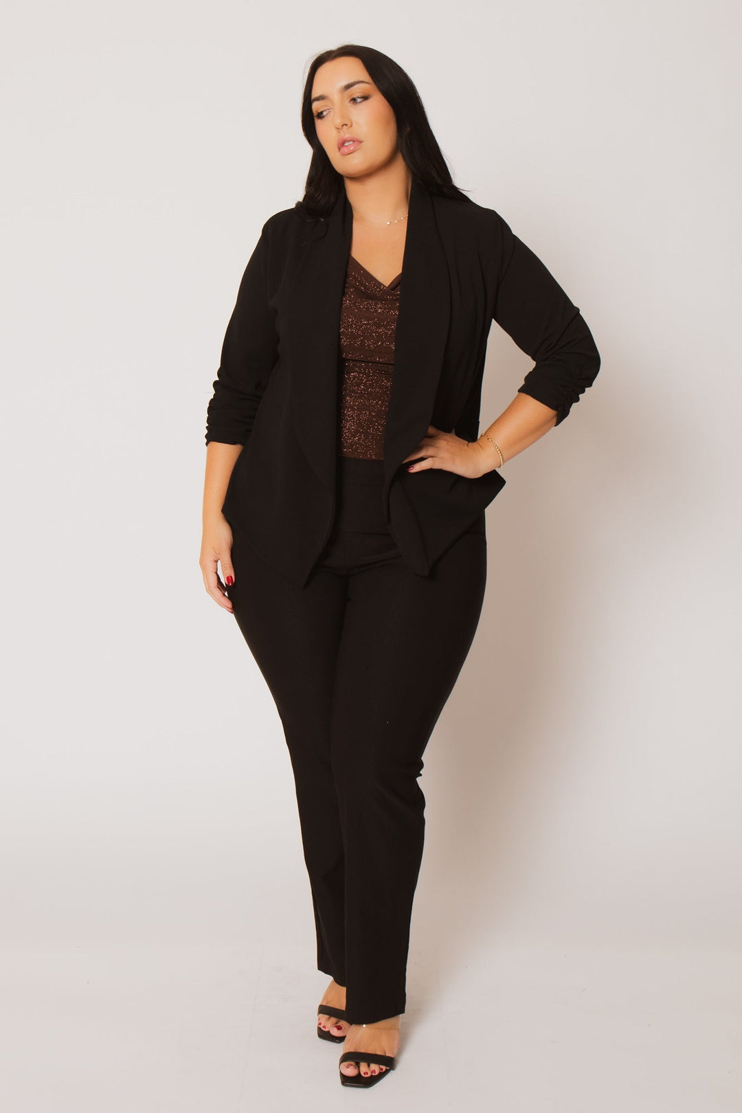 Blue Leopard Jackets And Outerwear Plus Size Essential Jacket  - Black