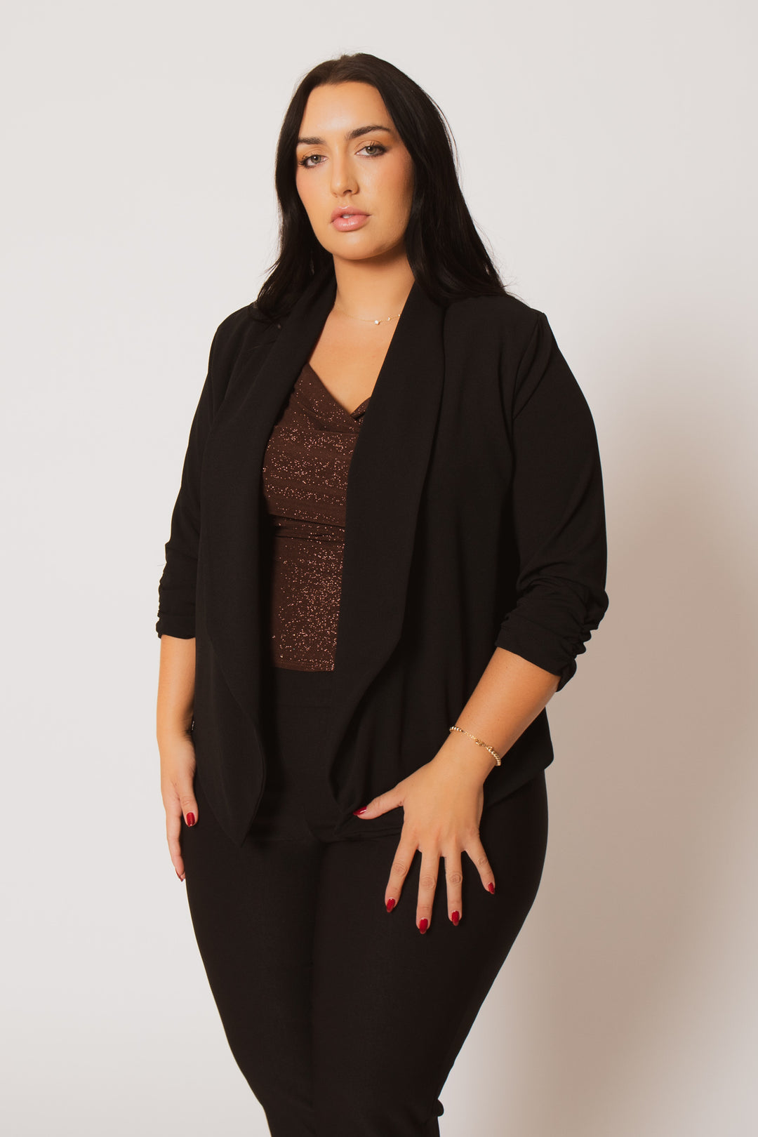 Blue Leopard Jackets And Outerwear Plus Size Essential Jacket  - Black