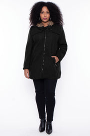 Mirage Fashion Of NY Jackets And Outerwear Plus Size Faux Fur Hooded Coat - Black