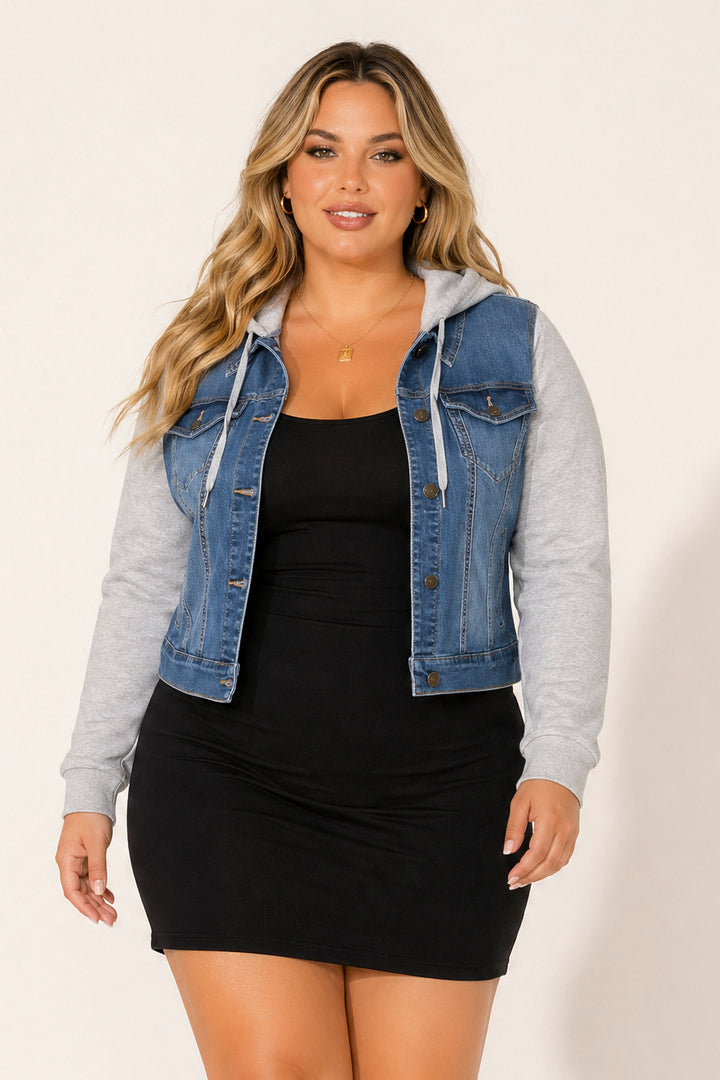 Wax Jean Jackets And Outerwear Plus Size Hoodie Denim Jacket - Medium Wash