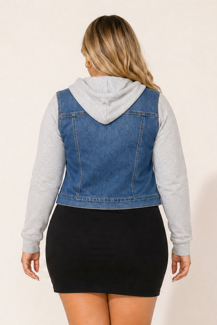 Wax Jean Jackets And Outerwear Plus Size Hoodie Denim Jacket - Medium Wash