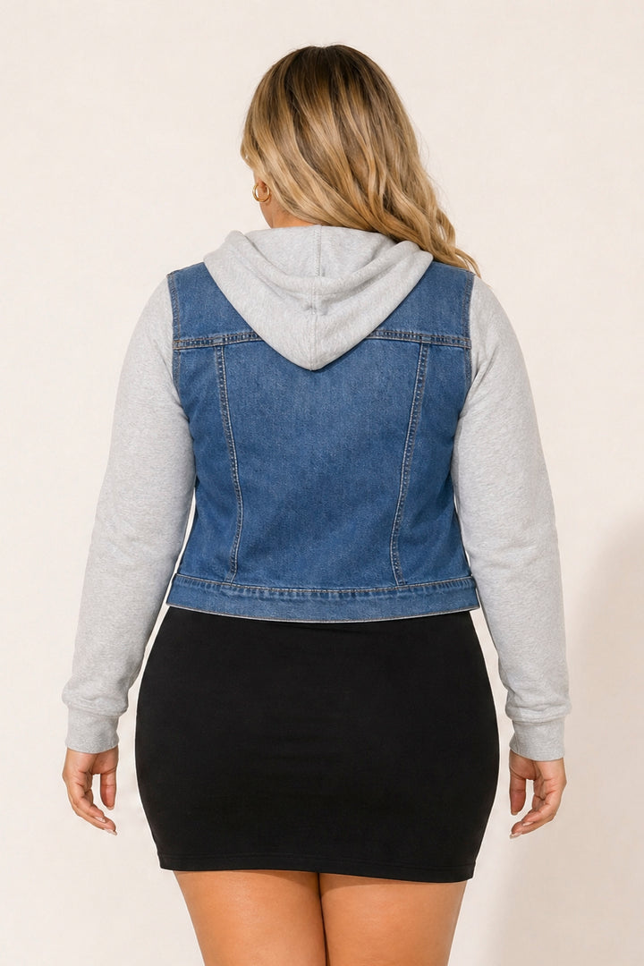 Wax Jean Jackets And Outerwear Plus Size Hoodie Denim Jacket - Medium Wash