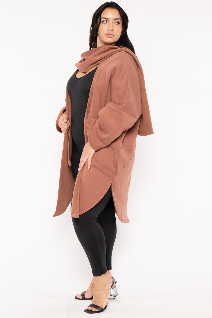 Jade By Jane Jackets And Outerwear 1X/2X / Terracotta Plus Size Keri Scarf Cardigan  - Terracotta