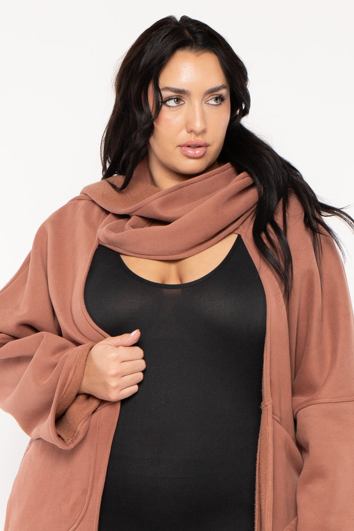 Jade By Jane Jackets And Outerwear 1X/2X / Terracotta Plus Size Keri Scarf Cardigan  - Terracotta