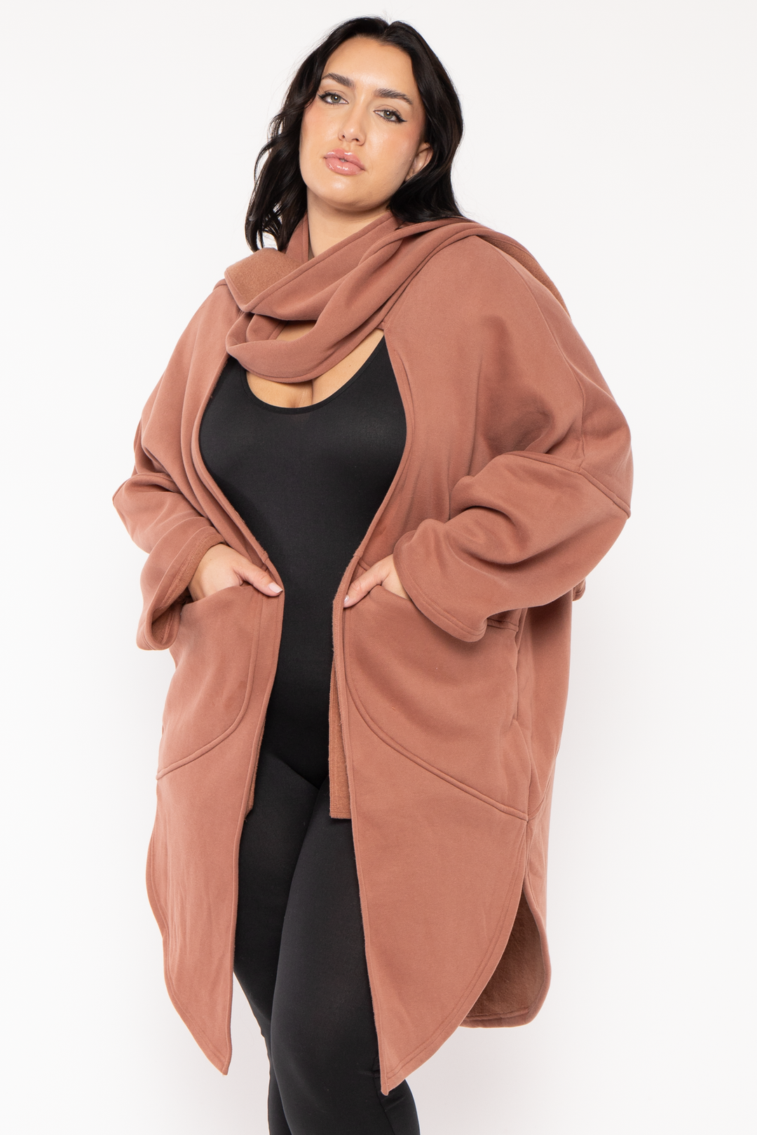 Jade By Jane Jackets And Outerwear 1X/2X / Terracotta Plus Size Keri Scarf Cardigan  - Terracotta