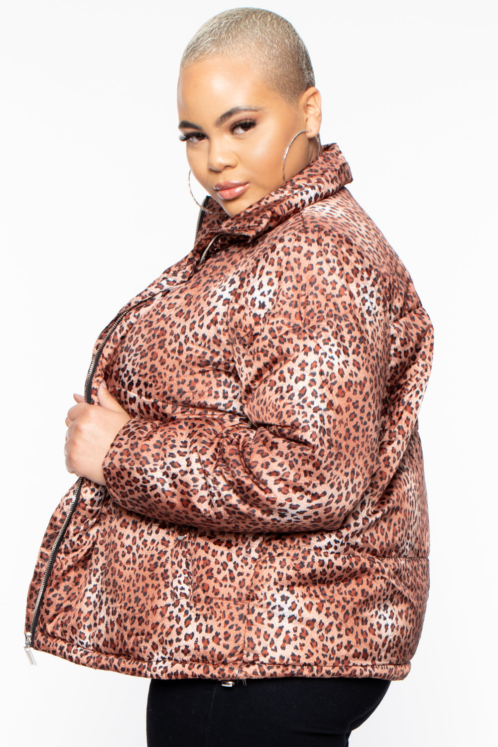Jou Jou Jackets And Outerwear Plus Size Leopard Print Puffer Coat - Brown