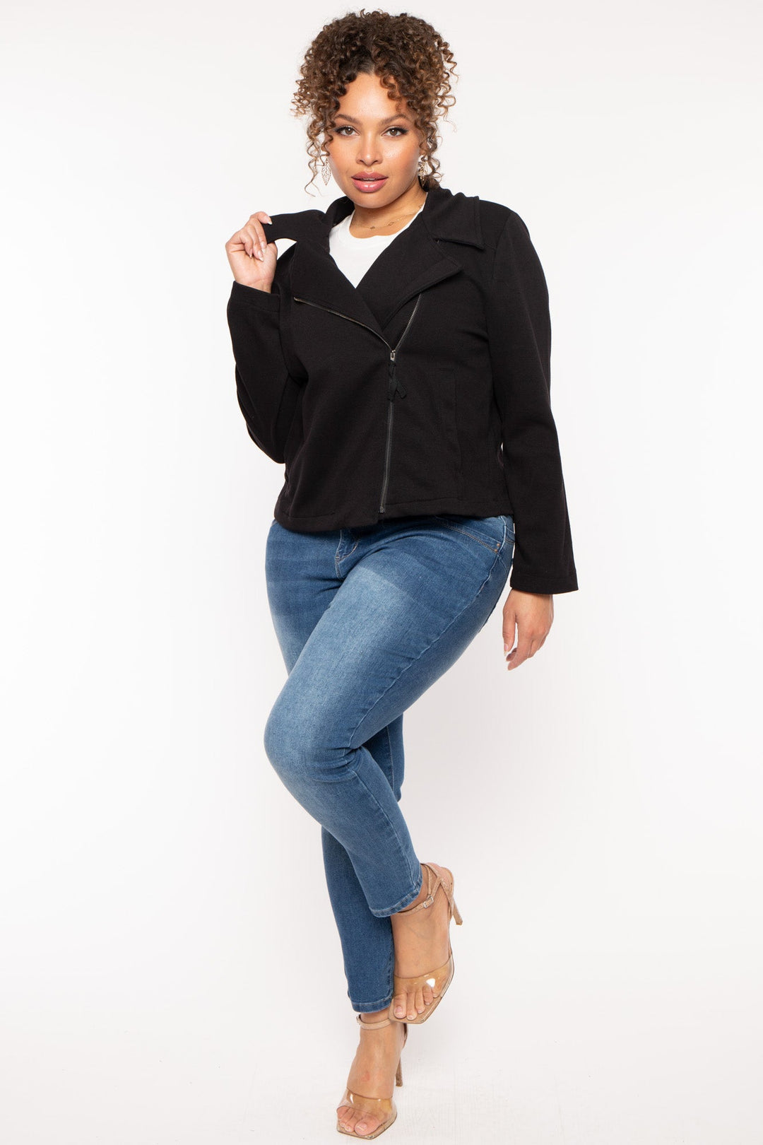 CULTURE CODE Jackets And Outerwear Plus Size Moto Zip-Up  Jacket - Black