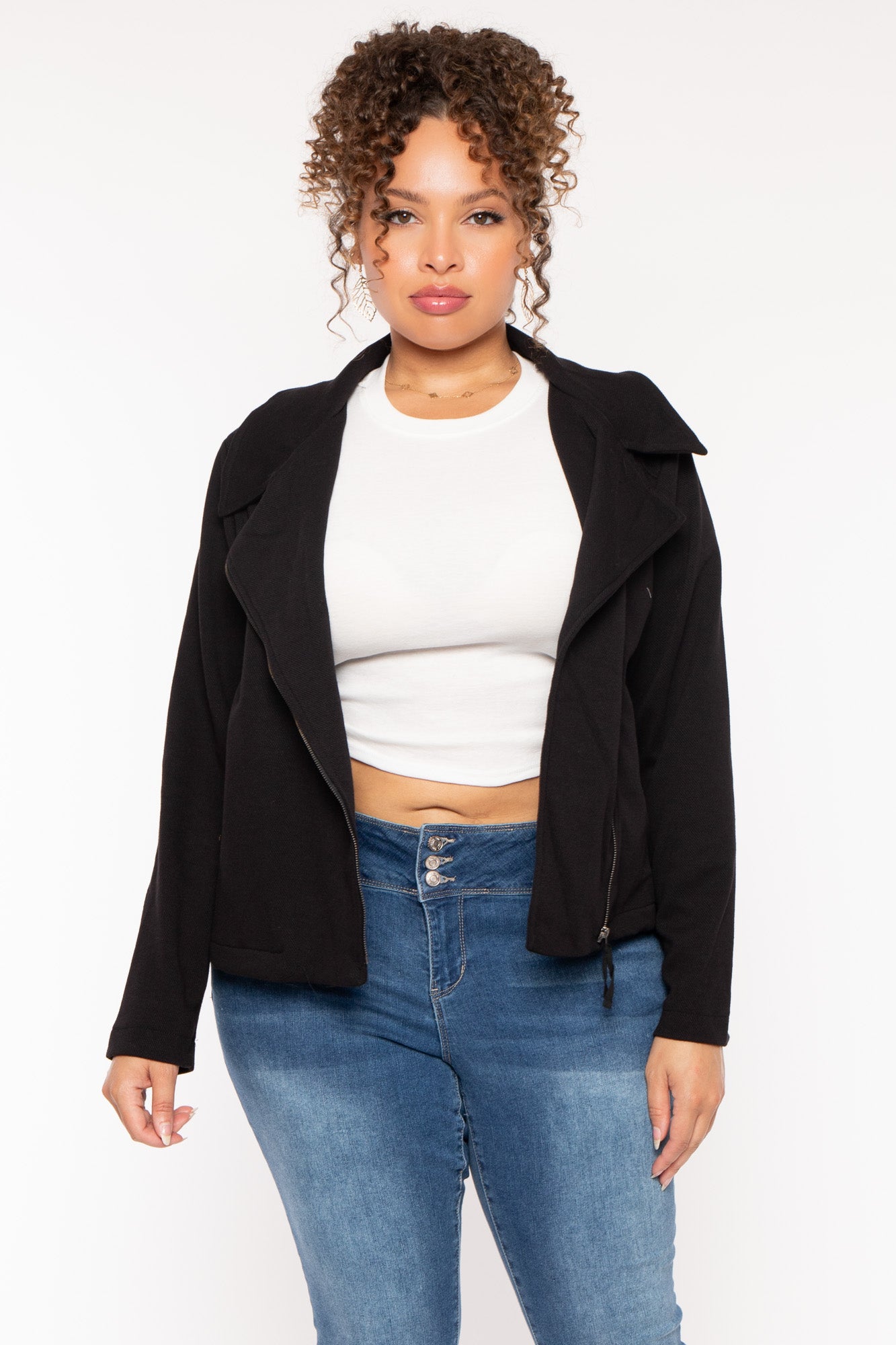 Plus Size Moto Zip-Up Jacket - Black – Curvy Sense