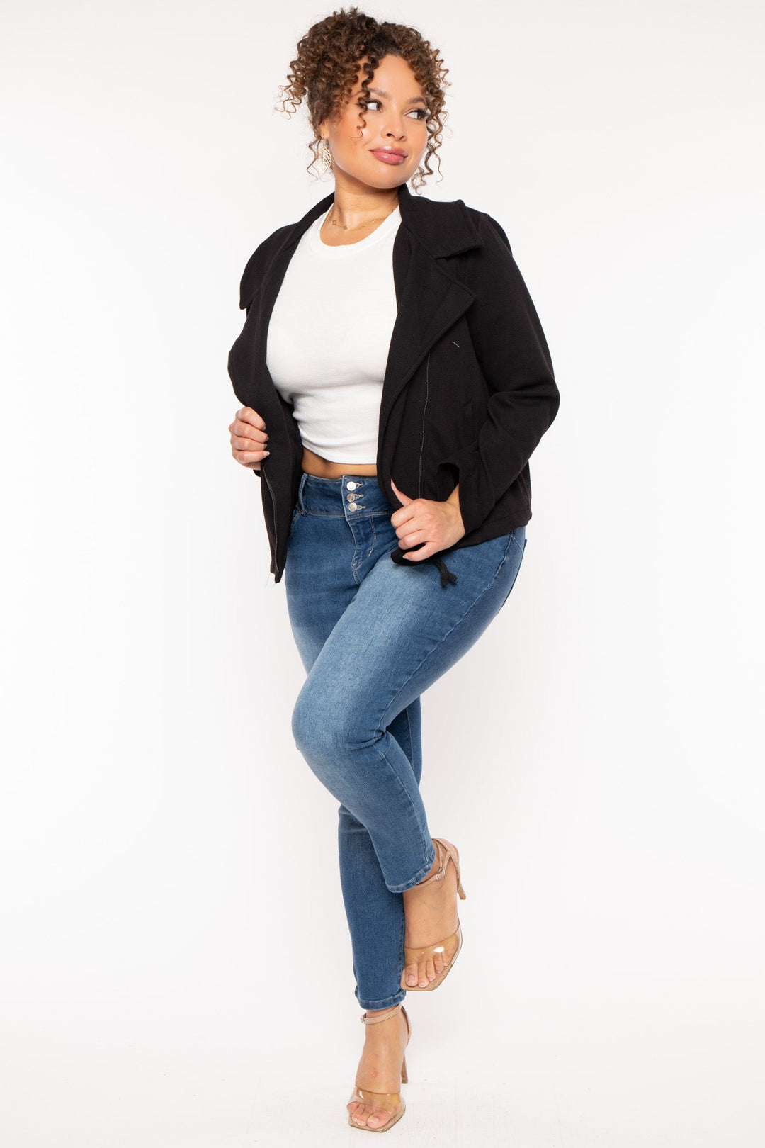 CULTURE CODE Jackets And Outerwear Plus Size Moto Zip-Up  Jacket - Black