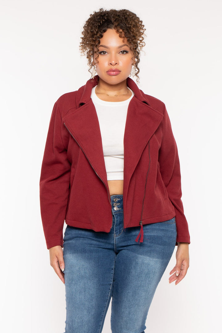 CULTURE CODE Jackets And Outerwear Plus Size Moto Zip-Up  Jacket - Burgundy