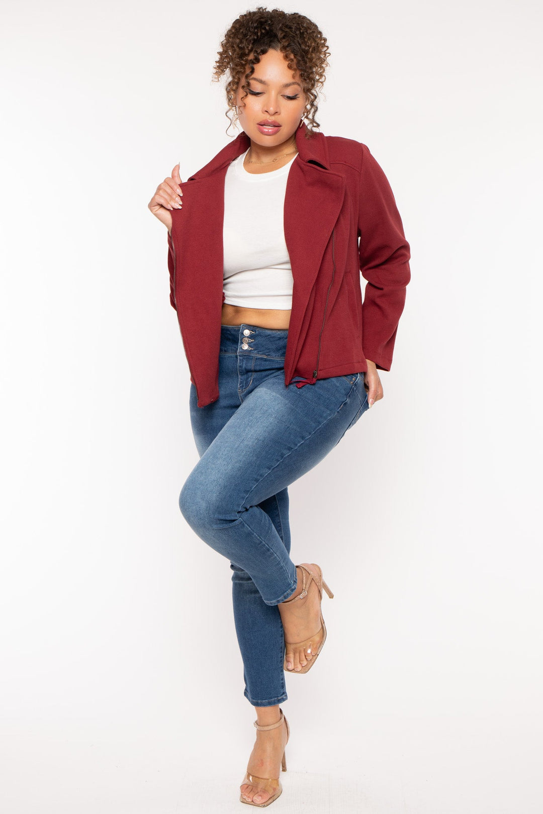 CULTURE CODE Jackets And Outerwear Plus Size Moto Zip-Up  Jacket - Burgundy