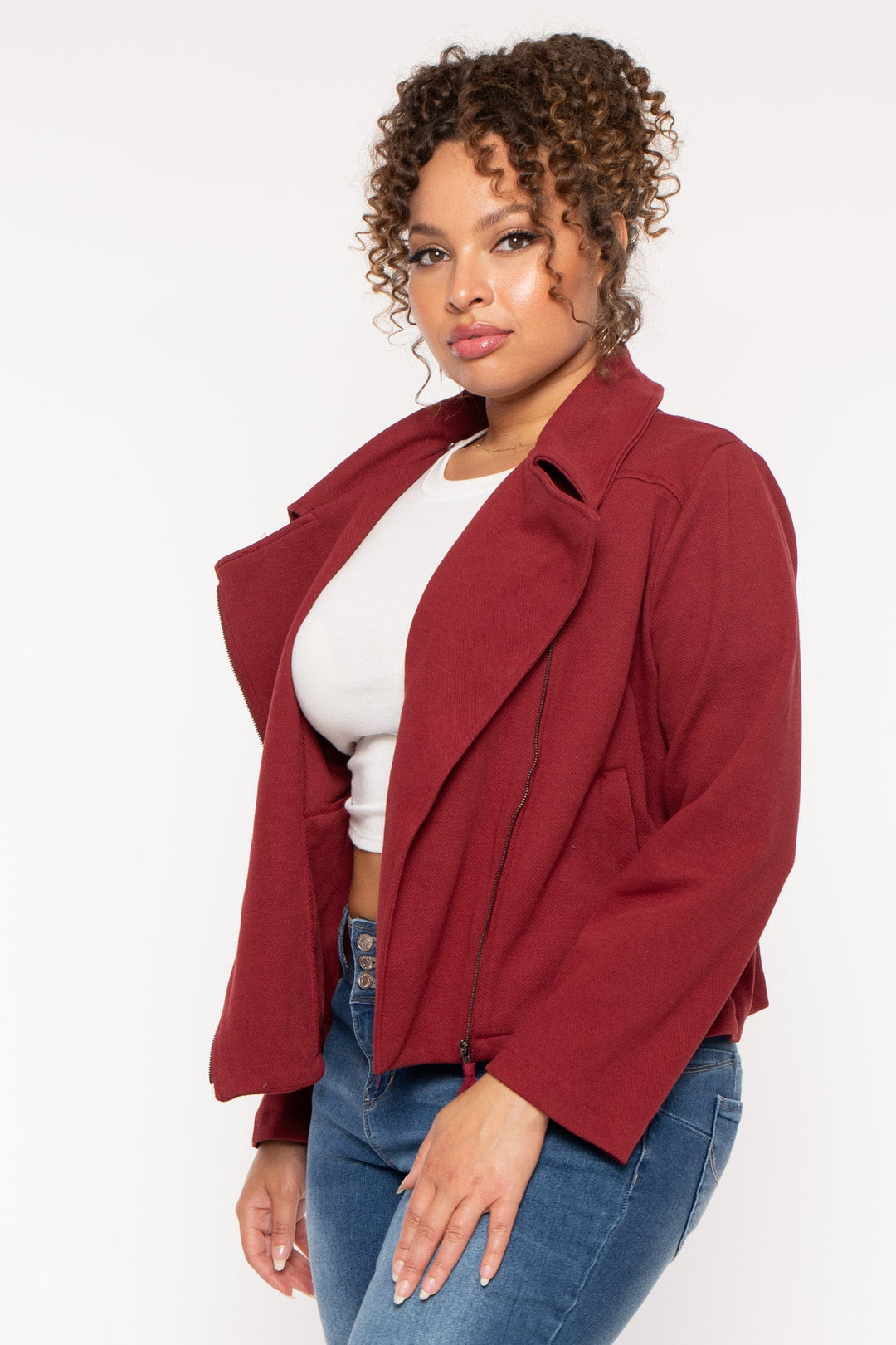 CULTURE CODE Jackets And Outerwear Plus Size Moto Zip-Up  Jacket - Burgundy