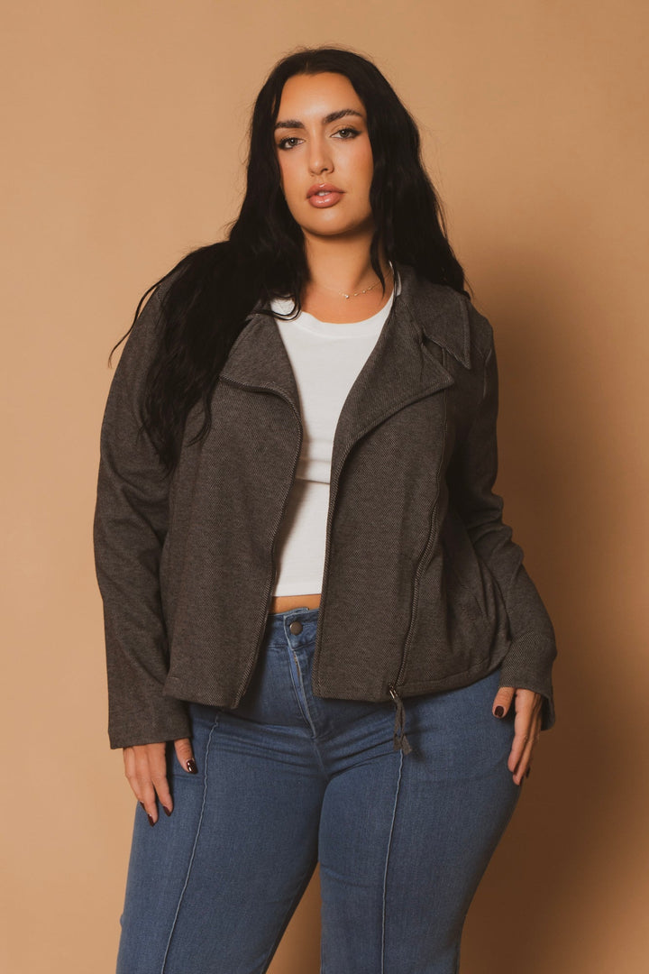 CULTURE CODE Jackets And Outerwear Plus Size Moto Zip-Up  Jacket -Charcoal