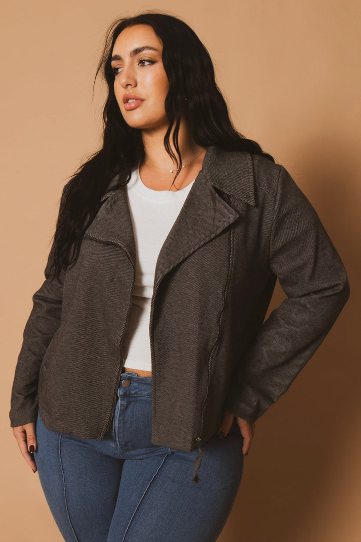 CULTURE CODE Jackets And Outerwear Plus Size Moto Zip-Up  Jacket -Charcoal