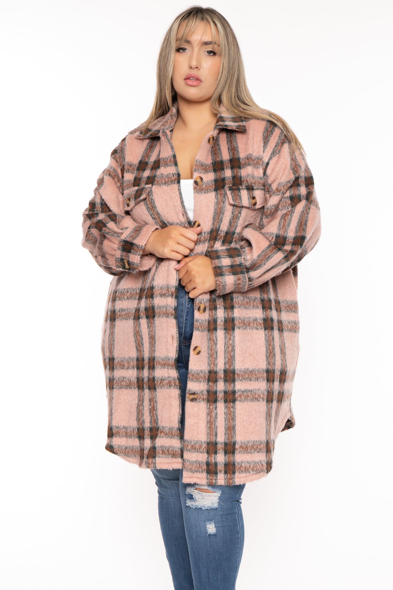 Plus size plaid on sale coat