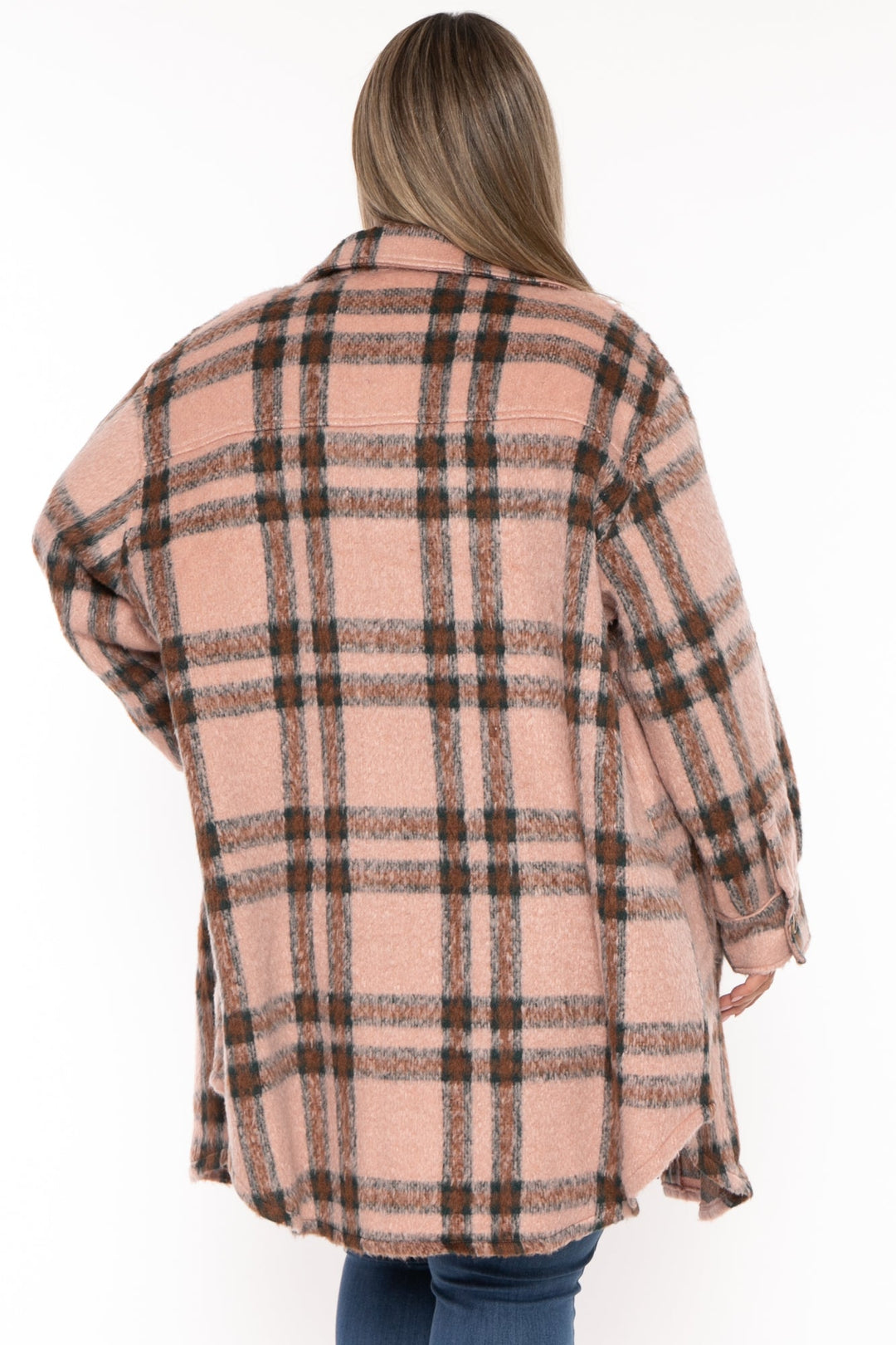 GEE GEE Jackets And Outerwear Plus Size Plaid Long Coat- Mauve