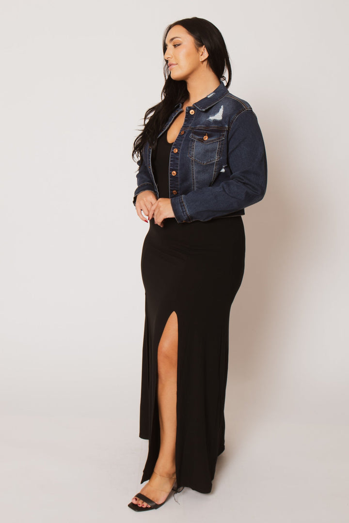 Wax Jean Jackets And Outerwear Plus Size Raven Distressed Jacket - Dark Wash