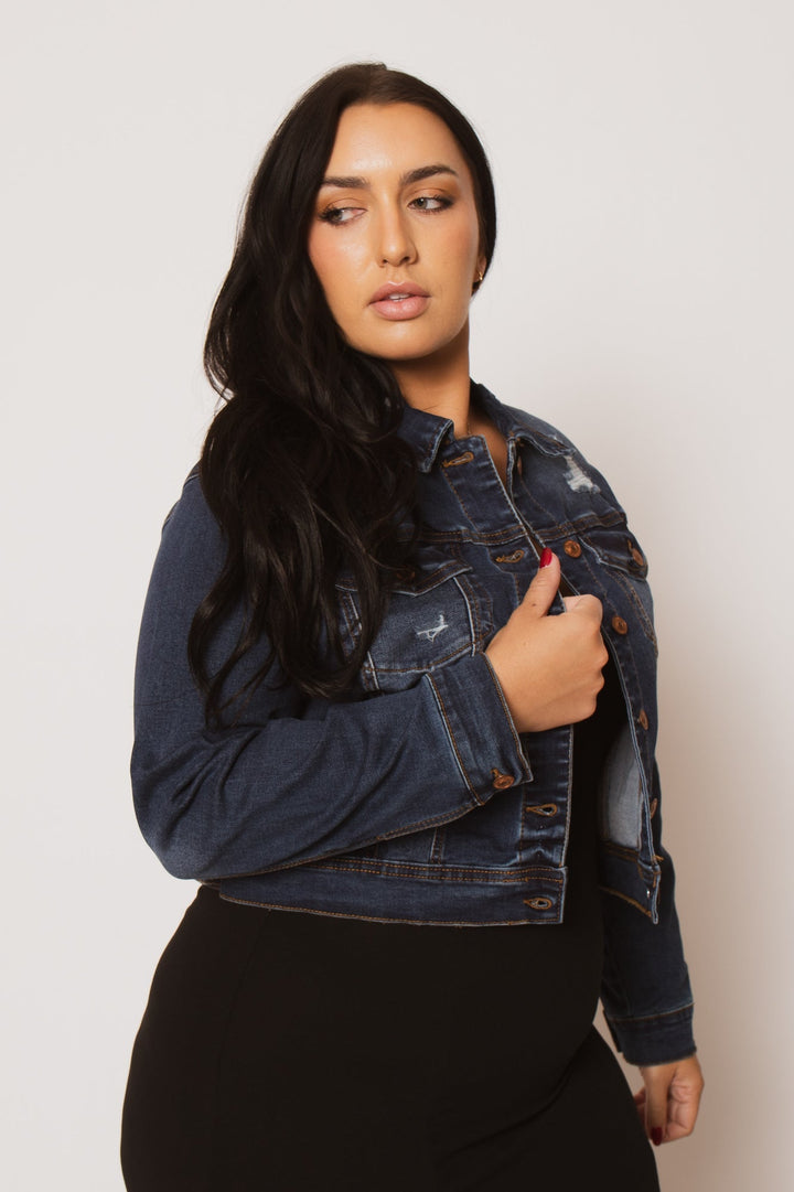 Wax Jean Jackets And Outerwear Plus Size Raven Distressed Jacket - Dark Wash