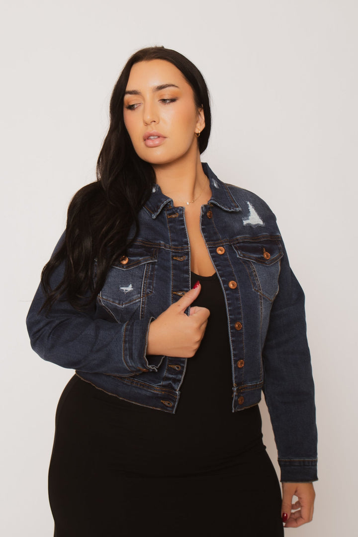 Wax Jean Jackets And Outerwear Plus Size Raven Distressed Jacket - Dark Wash