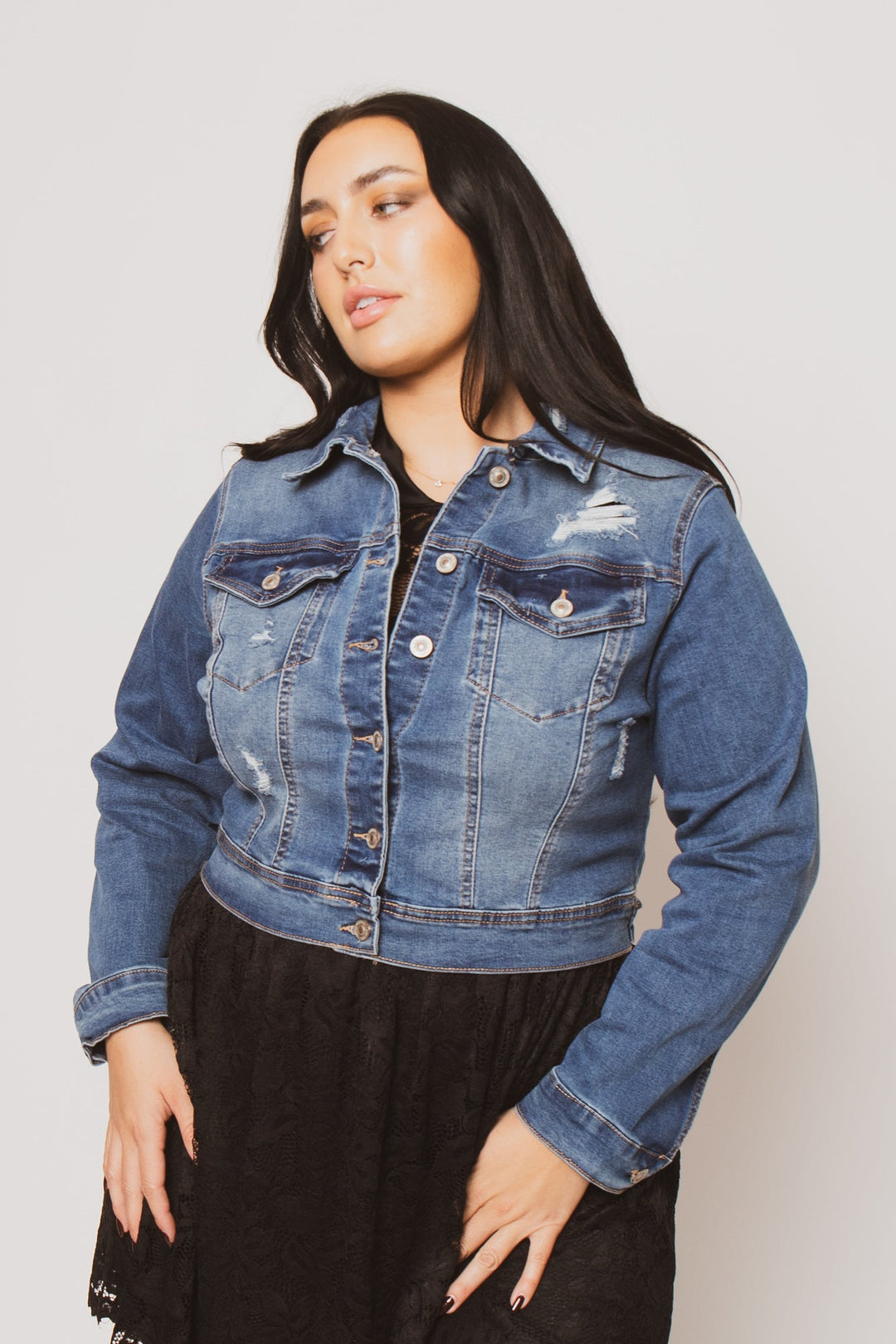 Wax Jean Jackets And Outerwear Plus Size Raven Distressed Jacket - Medium Wash