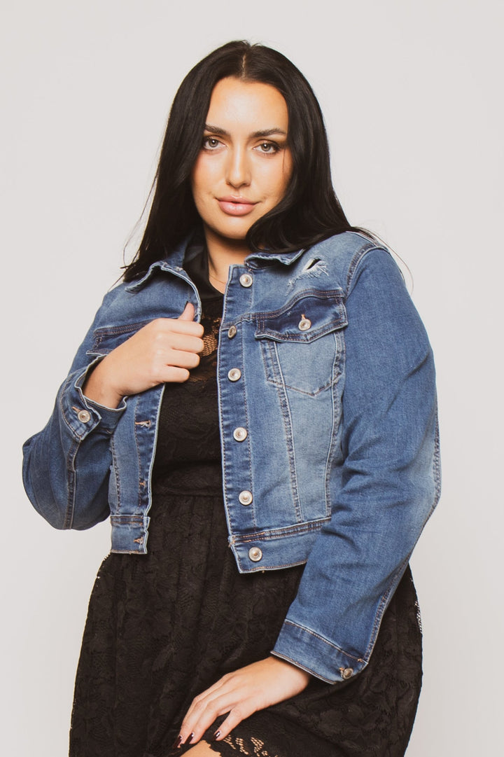 Wax Jean Jackets And Outerwear Plus Size Raven Distressed Jacket - Medium Wash