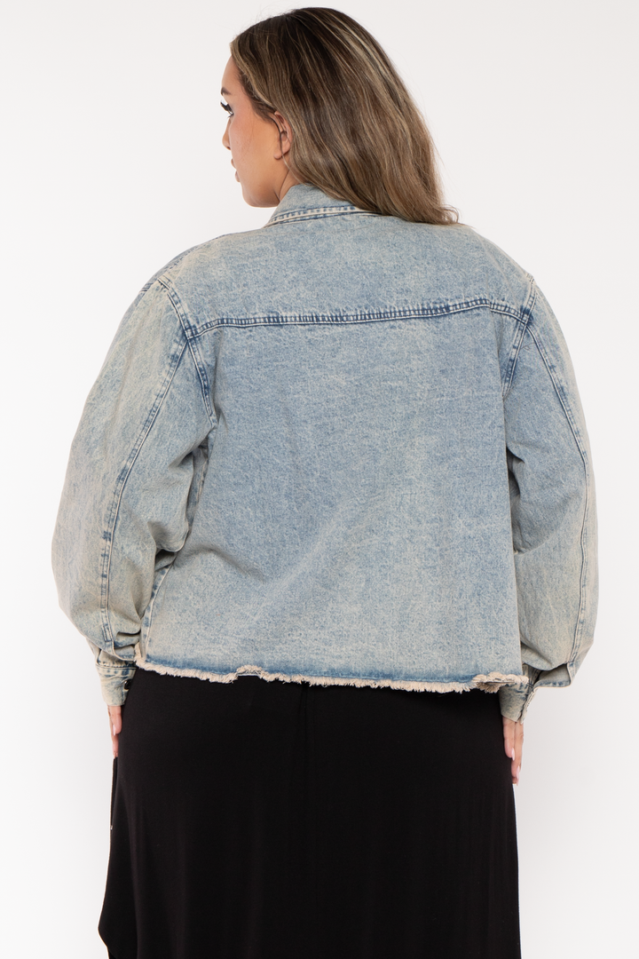 GEE GEE Jackets And Outerwear Plus Size Rhinestone Denim Jacket -  Blue