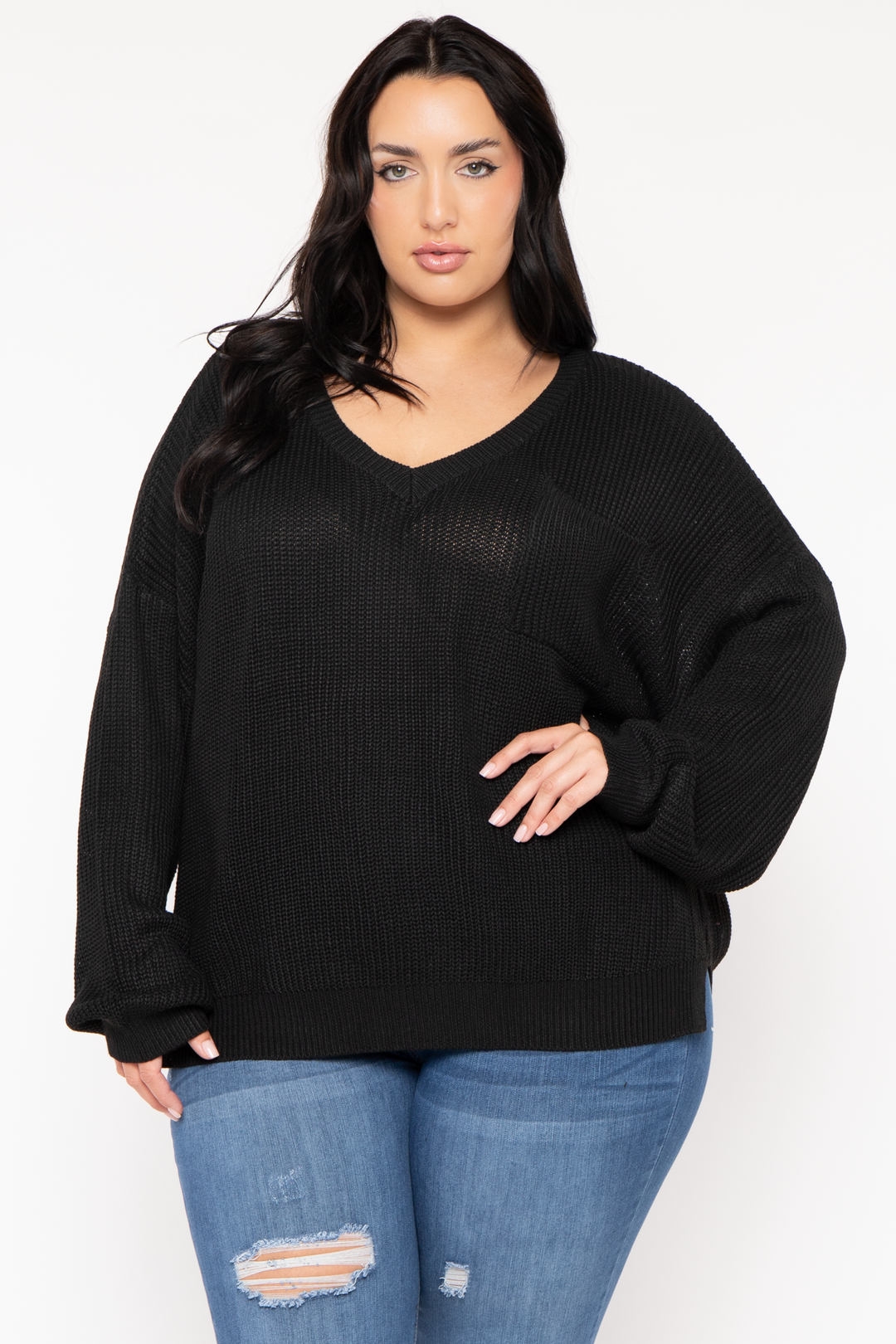 GEE GEE Jackets And Outerwear Plus Size Ria Knitted Sweater  - Black