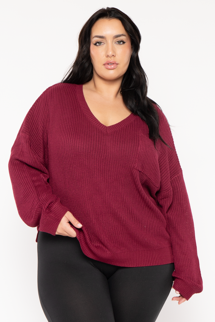 GEE GEE Jackets And Outerwear Plus Size Ria Knitted Sweater  - Burgundy