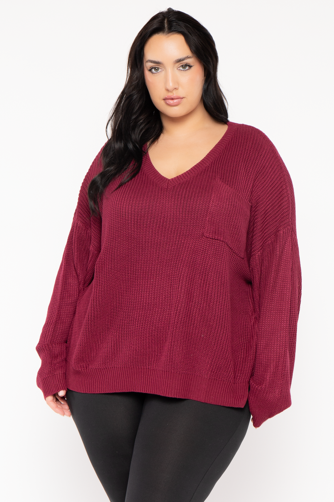 GEE GEE Jackets And Outerwear Plus Size Ria Knitted Sweater  - Burgundy