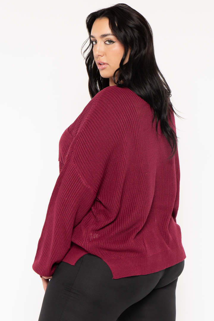 GEE GEE Jackets And Outerwear Plus Size Ria Knitted Sweater  - Burgundy