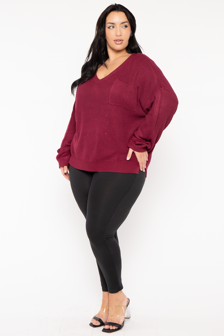 GEE GEE Jackets And Outerwear Plus Size Ria Knitted Sweater  - Burgundy