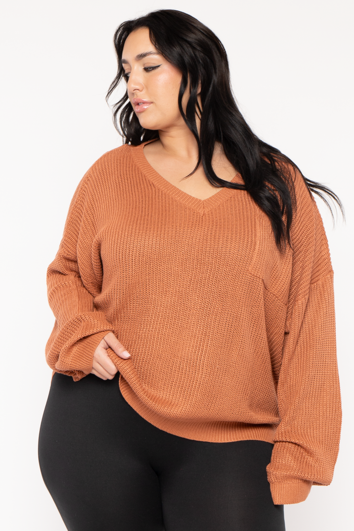 GEE GEE Jackets And Outerwear Plus Size Ria Knitted Sweater  - Rust