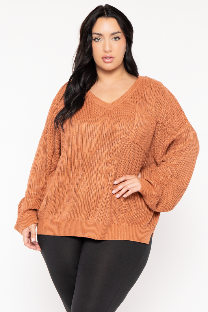 GEE GEE Jackets And Outerwear Plus Size Ria Knitted Sweater  - Rust