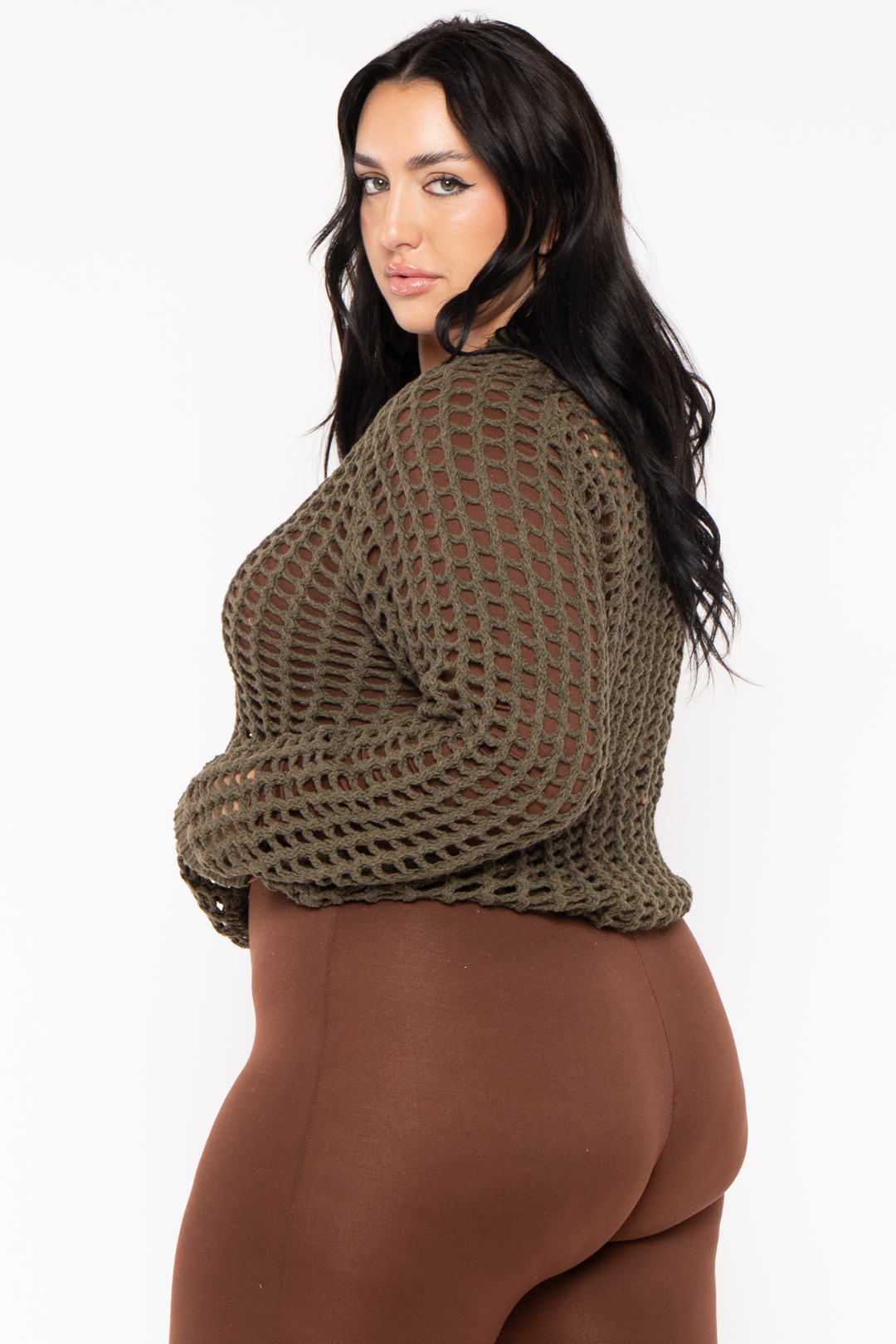 GEE GEE Jackets And Outerwear Plus Size  Sally Knitted Sweater  - Olive