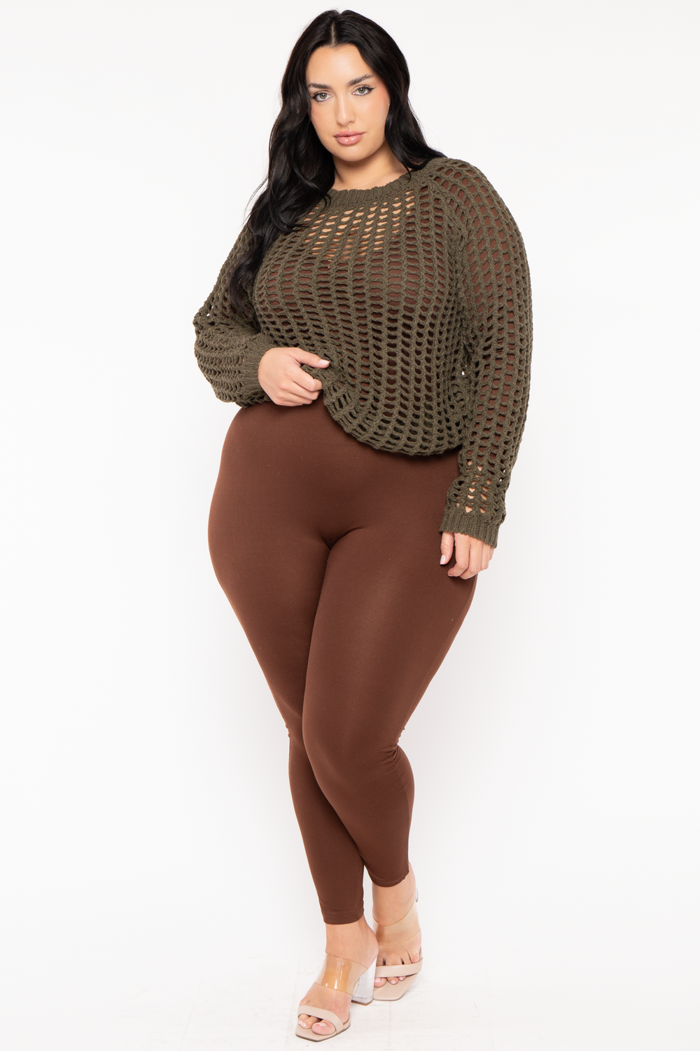 GEE GEE Jackets And Outerwear Plus Size  Sally Knitted Sweater  - Olive