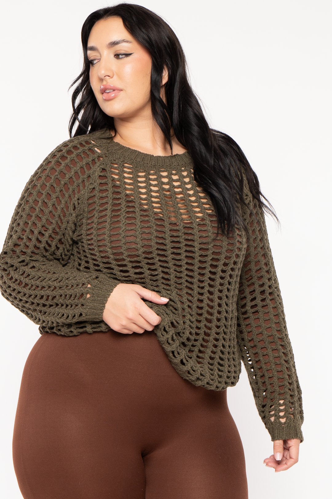 GEE GEE Jackets And Outerwear Plus Size  Sally Knitted Sweater  - Olive