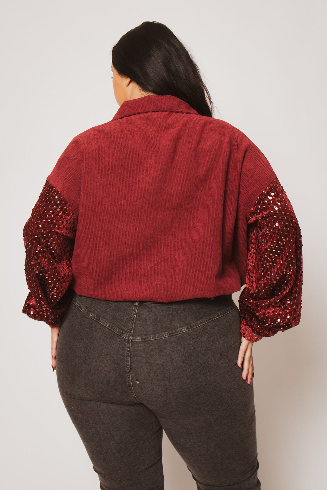Oddi Jackets And Outerwear Plus Size  Sequin Corduroy Jacket - Burgundy