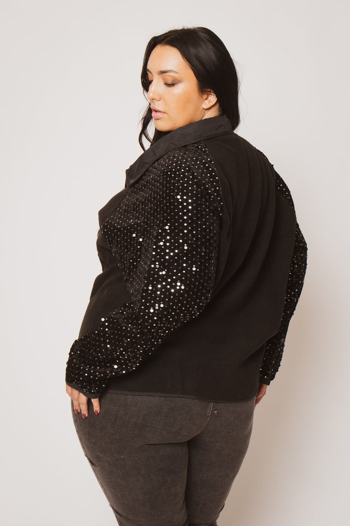 Oddi Jackets And Outerwear Plus Size Sparkle Sleeve Shacket - Black
