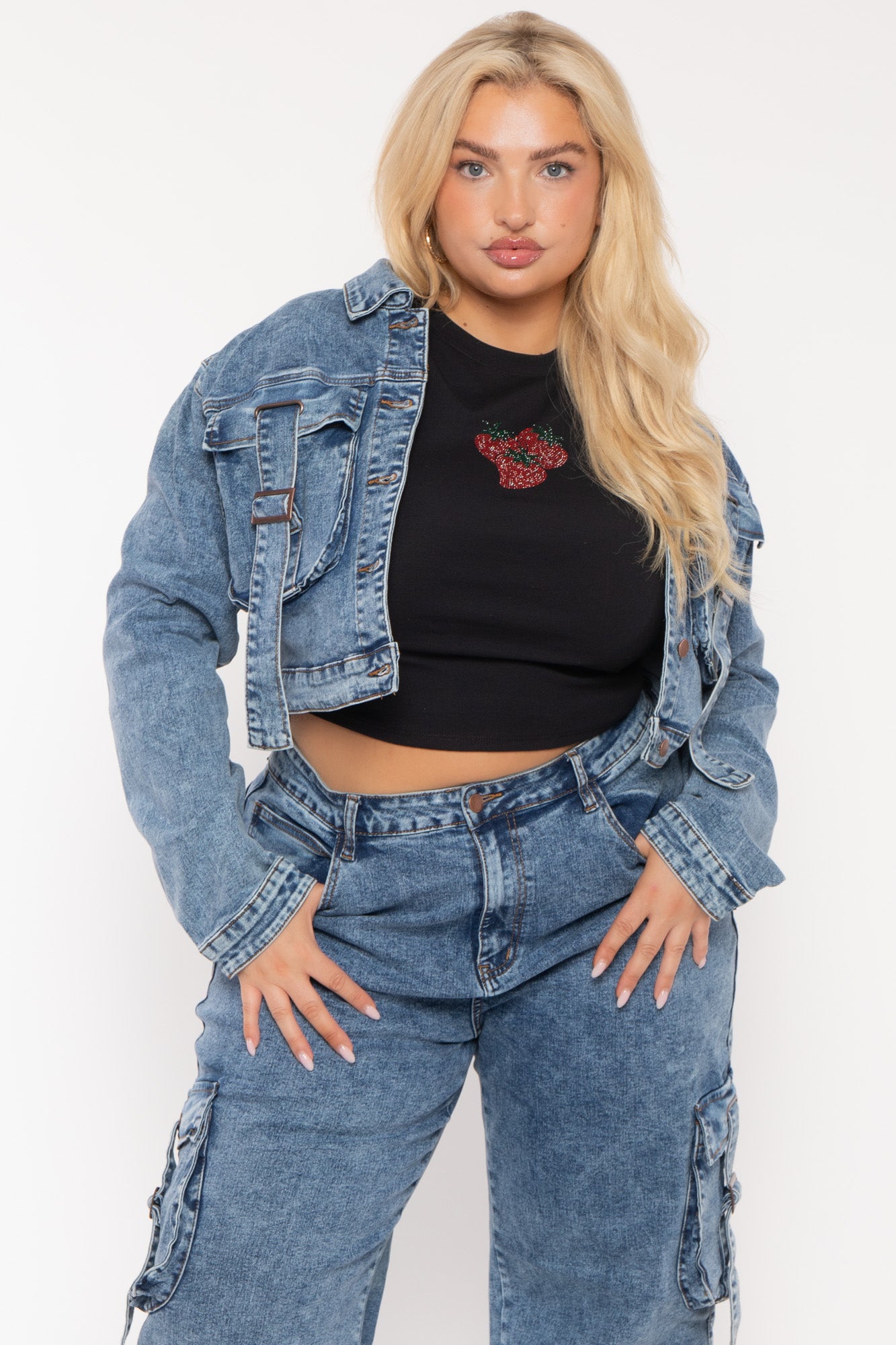 Plus Size Utility Crop Jacket Blue