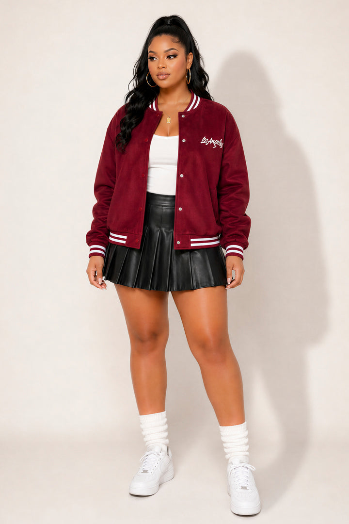 Reflex Jackets And Outerwear Plus Size Victory Lane Varsity Jacket - Burgundy