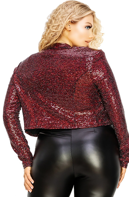 GIBIU Jackets And Outerwear Plus Size Zara  Sequins Cropped Blazer - Red