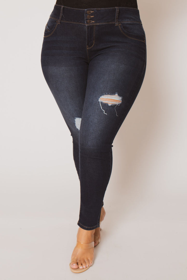 YMI Jeans Plus Size Brooklyn Distressed Jeans - Dark Wash