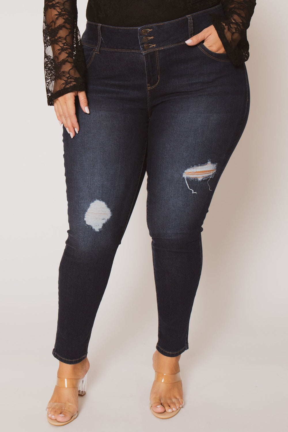 YMI Jeans Plus Size Brooklyn Distressed Jeans - Dark Wash