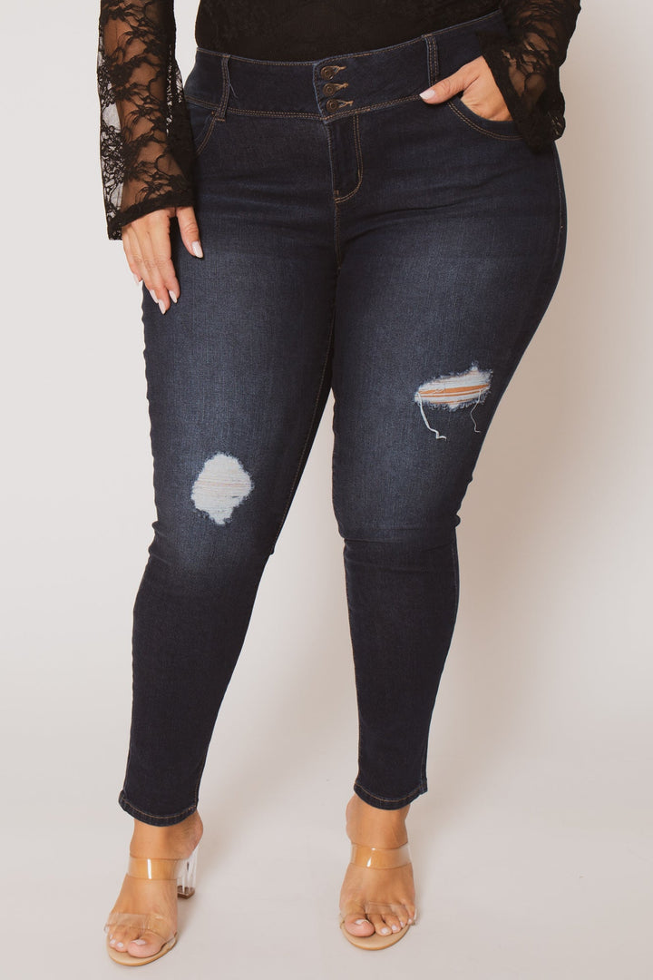 YMI Jeans Plus Size Brooklyn Distressed Jeans - Dark Wash