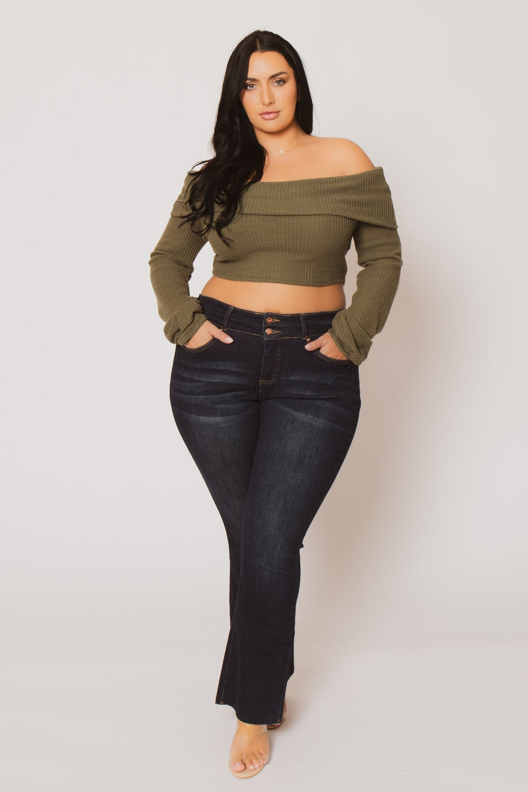 Women's Plus Size Camille Bootcut Jeans Dark Wash Curvy Sense
