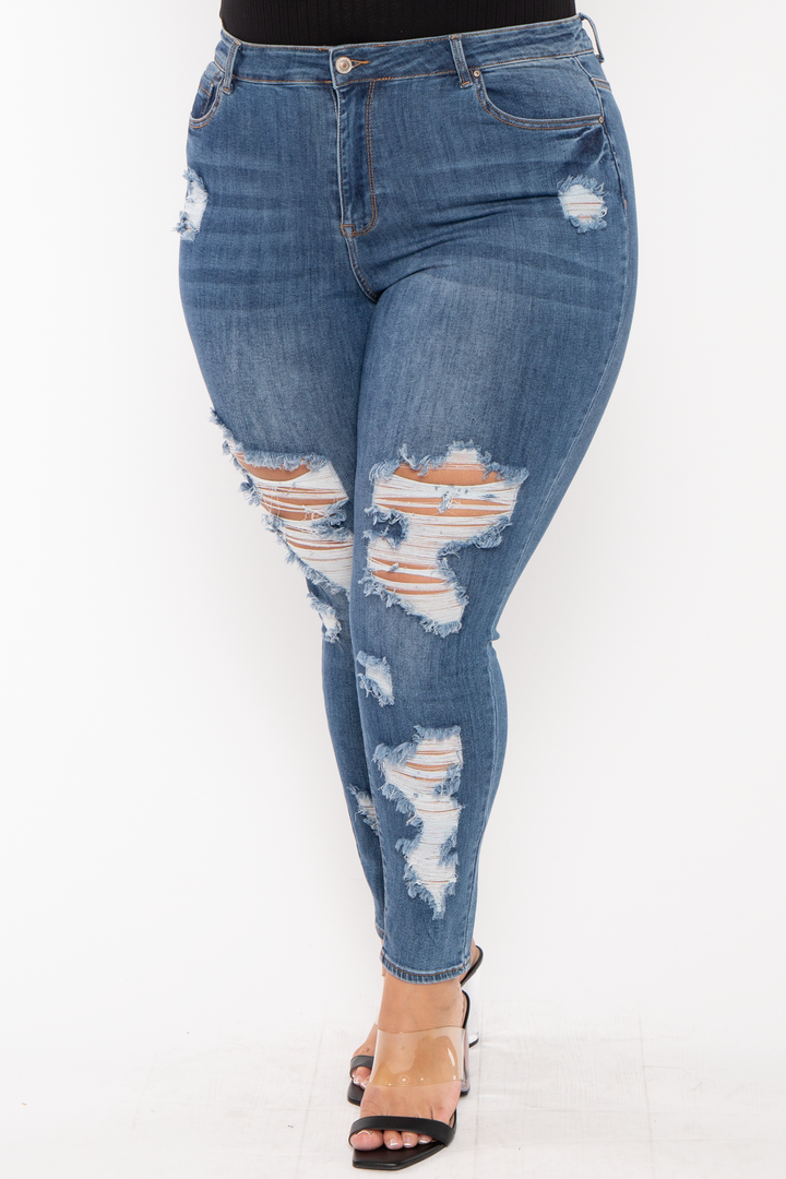 Wax Jean Jeans Plus Size Destroyed  High Waist  Jean - Blue