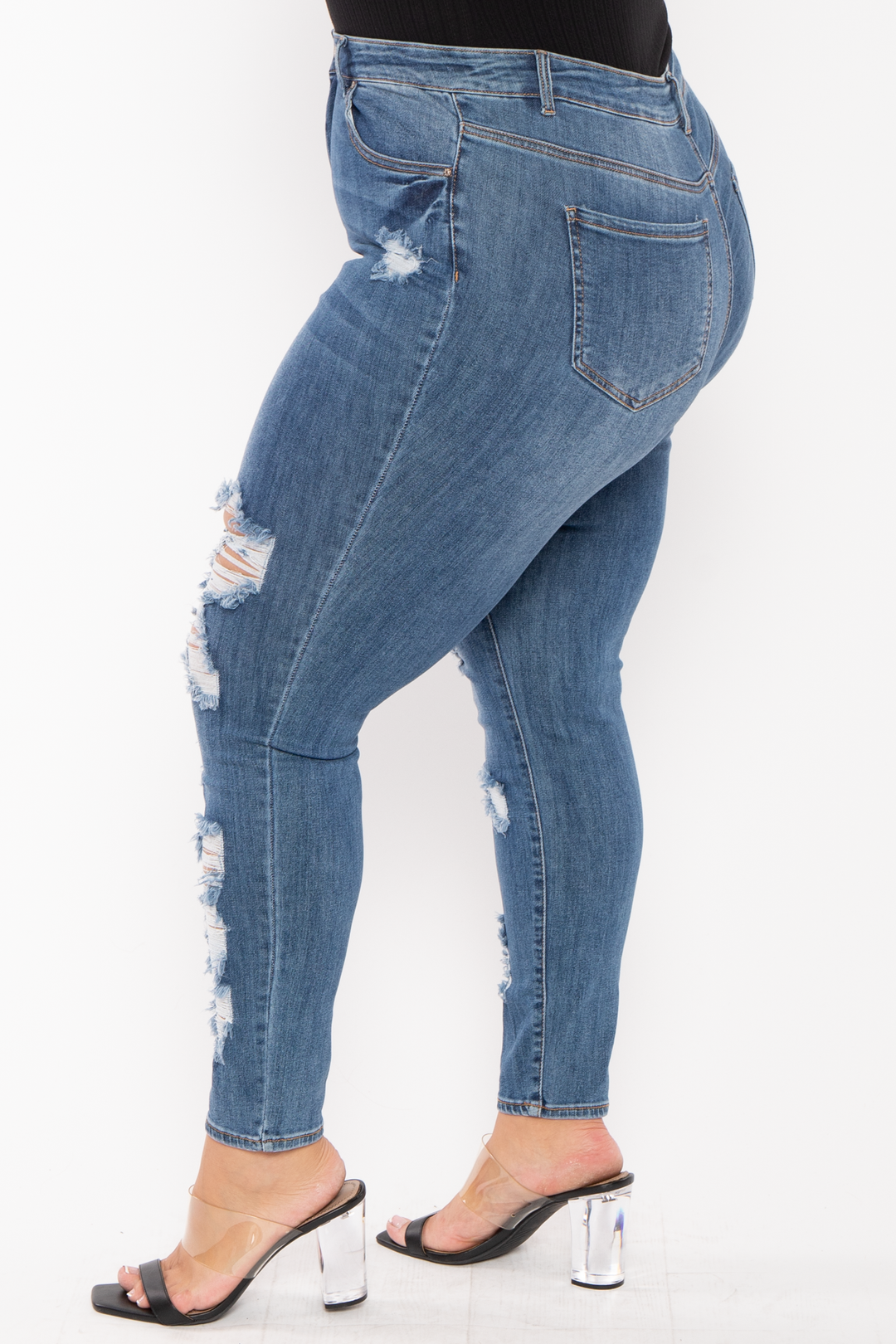 Wax Jean Jeans Plus Size Destroyed  High Waist  Jean - Blue